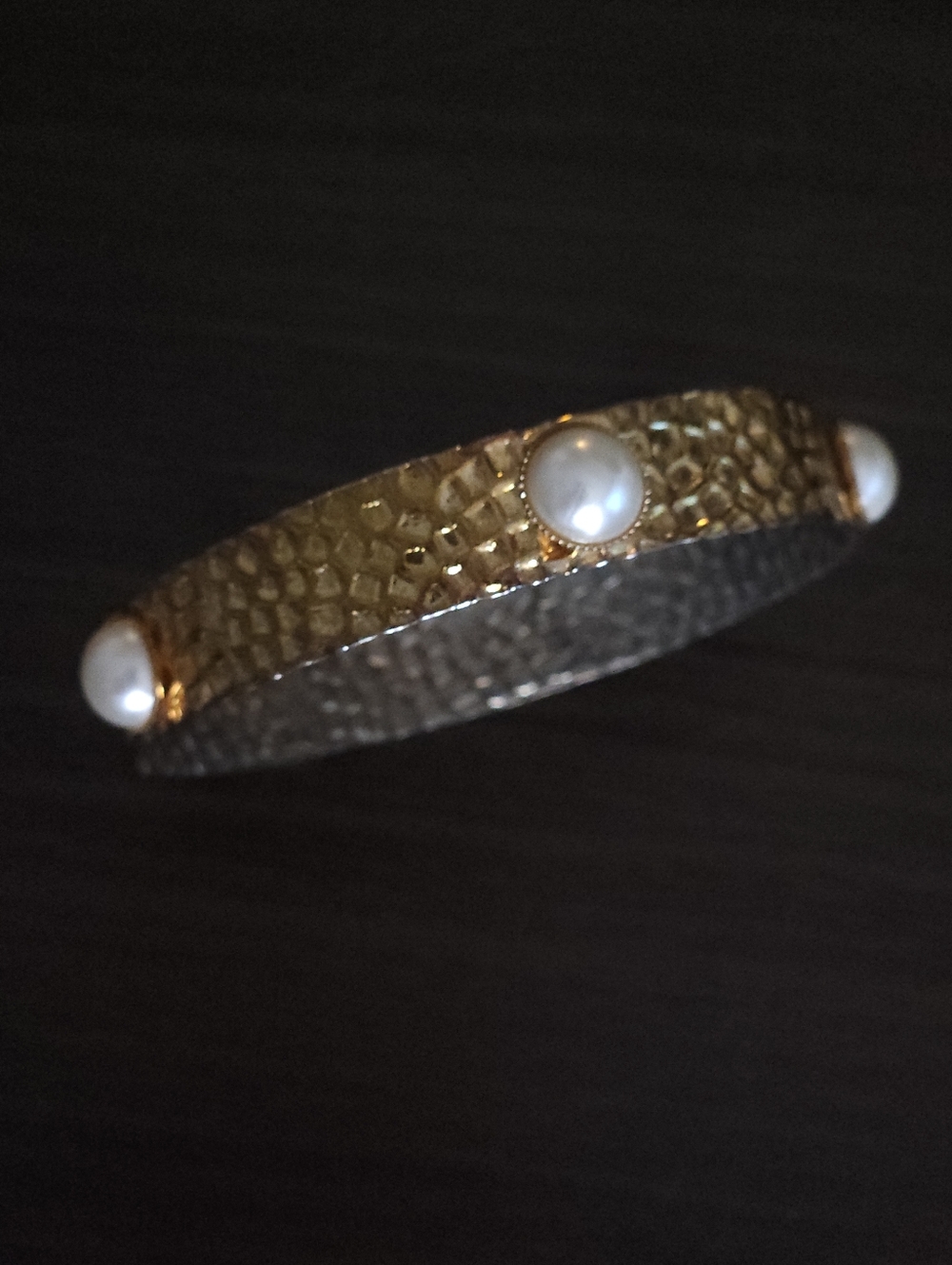 Hammered Gold Bangle with Pearl Accents - Women Jewelry